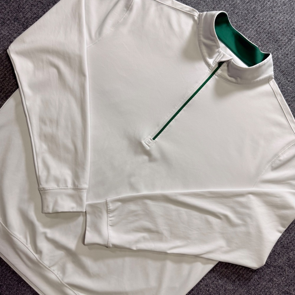 Straight Down‎ Mens XL White Green Quarter Zip Golf Pullover Performance Shirt